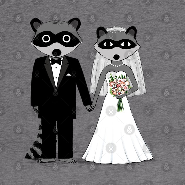 Raccoons Wedding | Cute Newlywed Bride and Groom by Coffee Squirrel